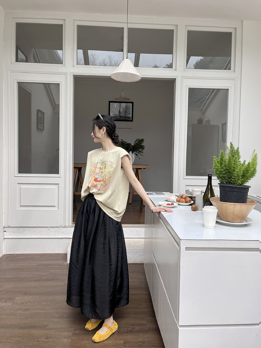 X53145 High quality summer new heavy double-layer yarn simple two-piece loose hem skirt