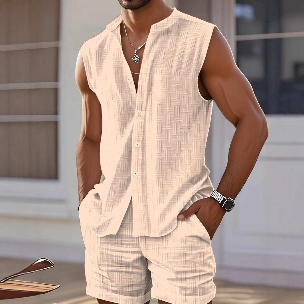 Summer fashion muscle mens sleeveless shirt casual breathable loose sleeveless shorts beach cover