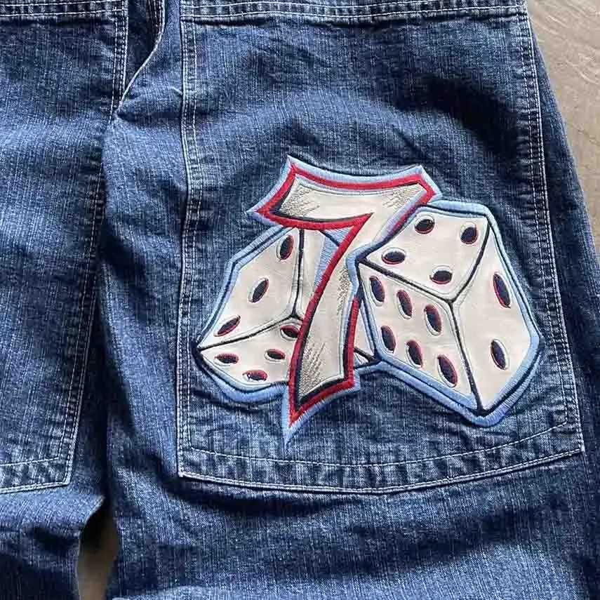 Harajuku Y2K bagged jeans mens retro embroidered high-quality jeans hip-hop gothic casual wide leg jeans T-shirt clothing X250415