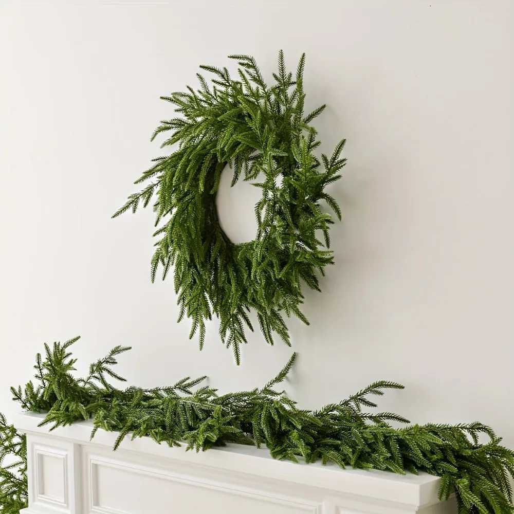 24 Inch Christmas Wreath for Front Door Norfolk Pine Wreath for Home Porch Window Wall Farmhouse Decor Green Wreath Front DoorM251115