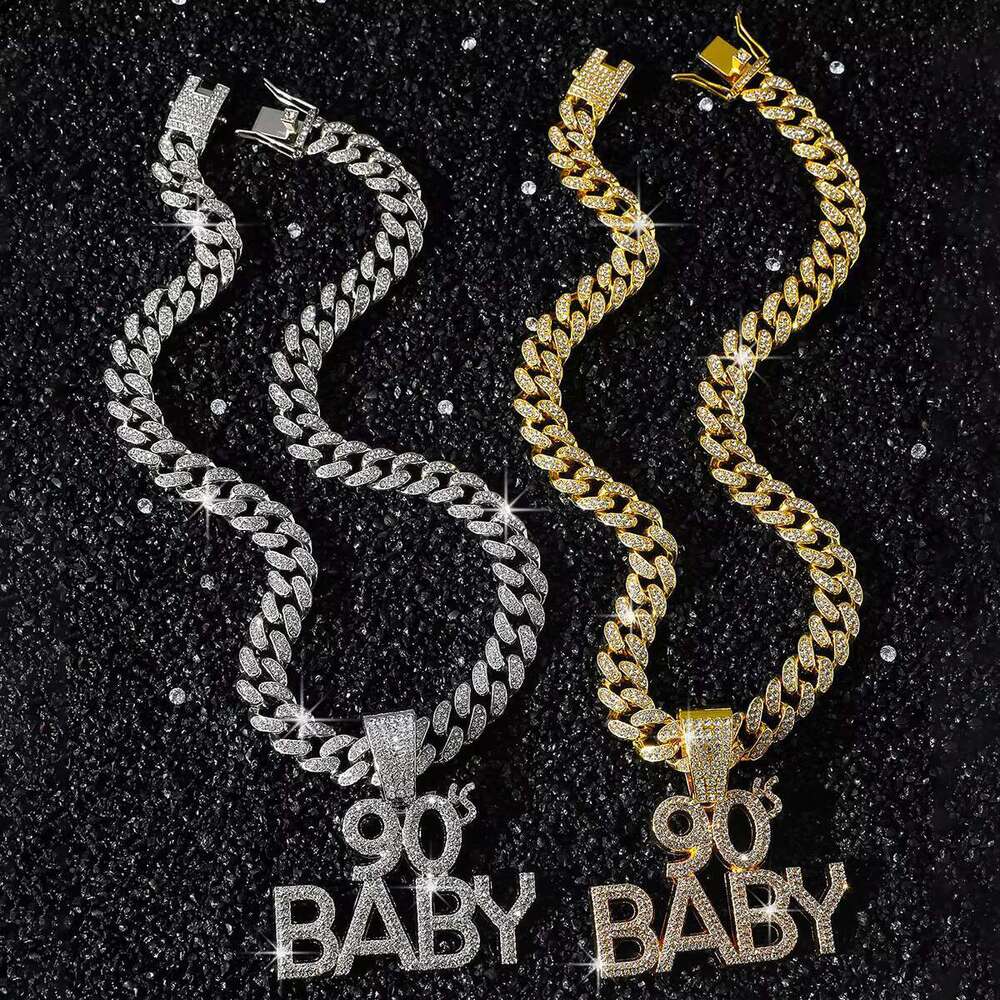 DHCollections Hip Hop Cuban Link Chain with 90s Baby Pendant Iced Out Bling Gold Plated Accessory for Men 18 Inch