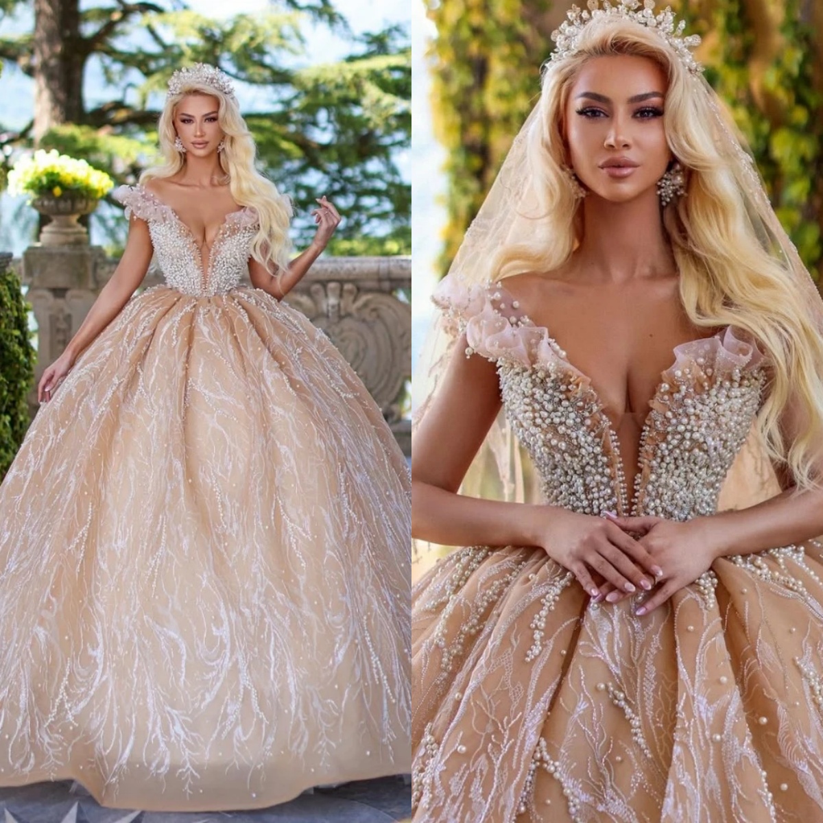 Illusion Ball Gown Wedding Dress Sweetheart Neck Off Shoulder Bridal Gowns Sequins Pearls Sweep Train Dresses Custom Made vestidos de novia