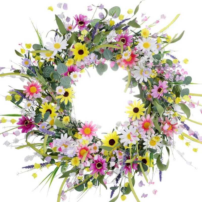 Artificial Flower Daisy Wreath Wedding Party Home Gardening Flower Decor Lavender Fake Flower Wreath Festive Supplies 45cmM251115