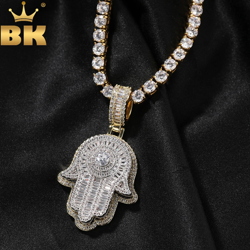 THE BLING KING Double Layer Famita Hamsa Hand Pendant Full Iced Out Bling Cubic Zirconia Necklace Hiphop Jewelry For Gift 250414