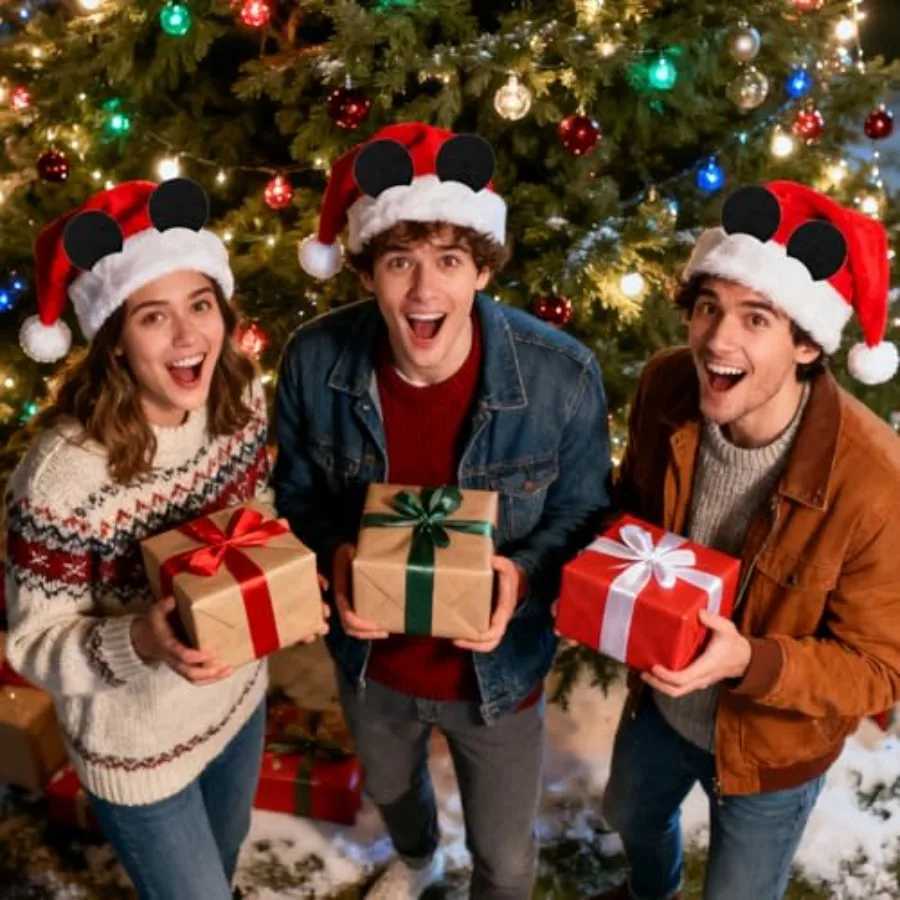 2 Pack Festive Christmas Mouse Santa Hat with Removable Black Ears for Adults Perfect Holiday Party Decoration for New Year and Y251115