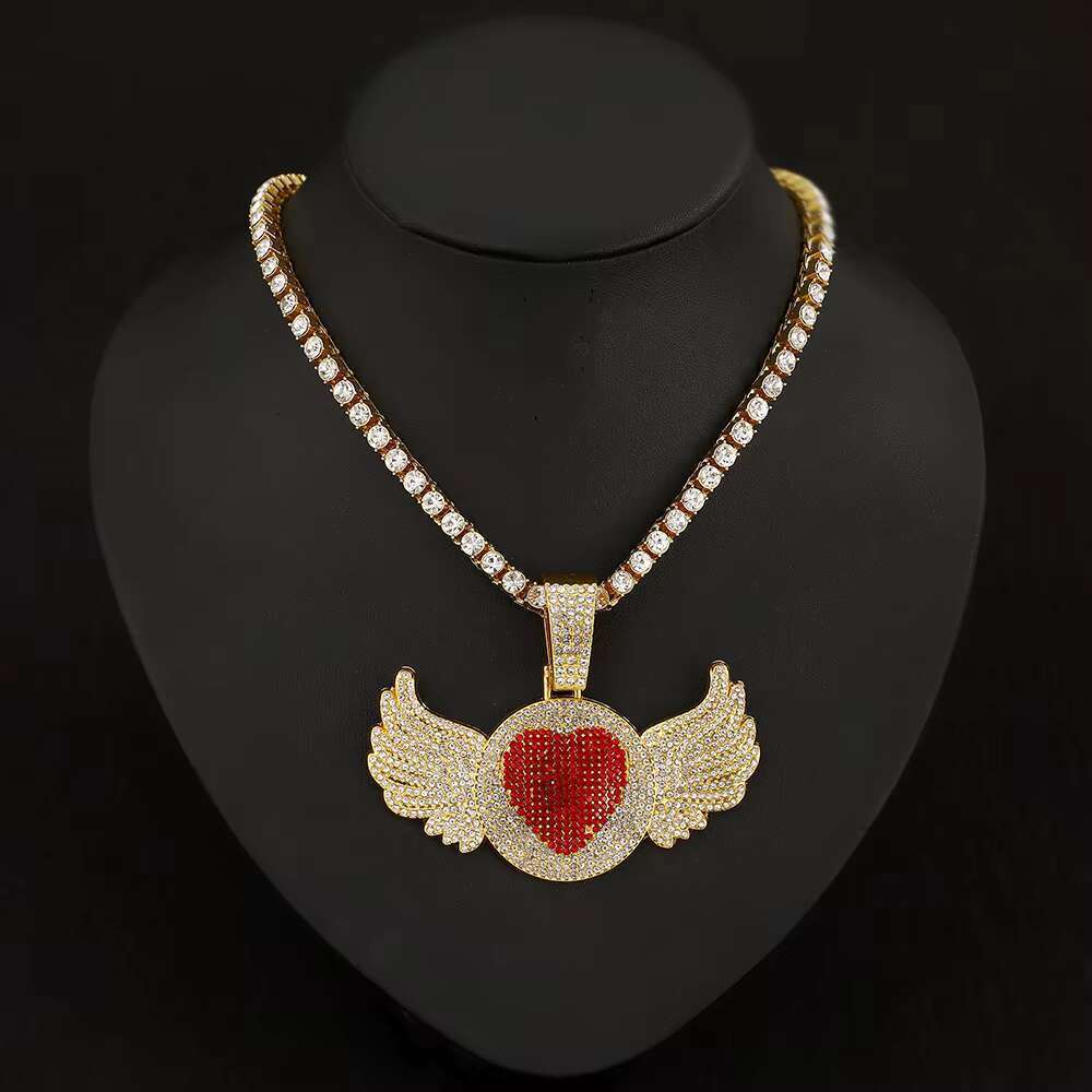 DHcollection Hip Hop 5MM Iced Out Rhies Tennis Chain With Pink Heart Pendant Bg Necklaces