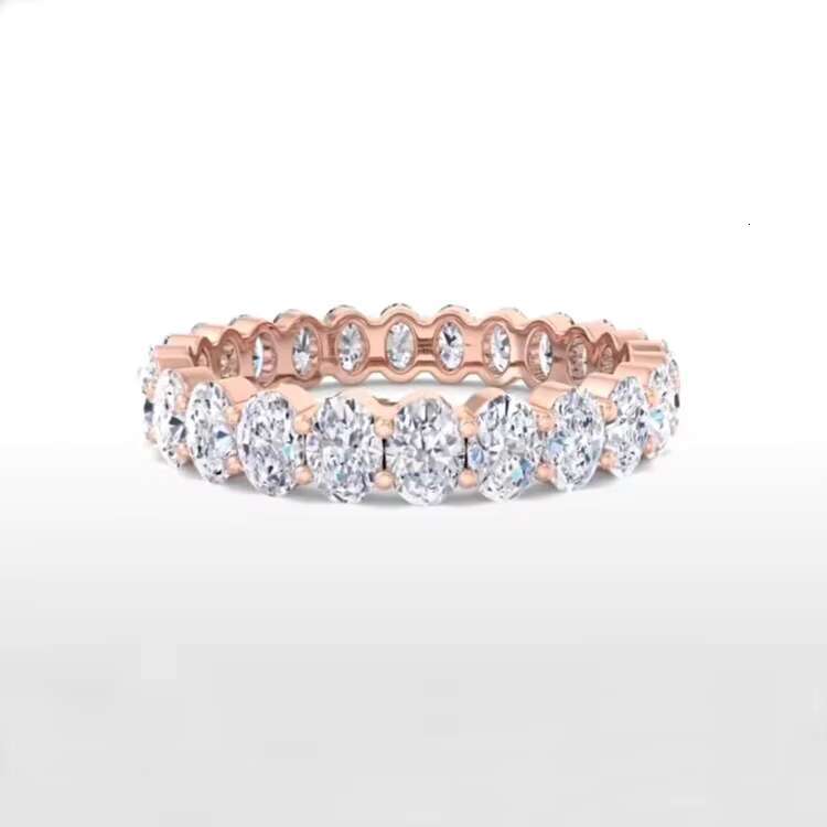 Custom Handmade 18K Rose Gold Oval Diamond Custom Moissanite Ring Eternity Wedding Ring Band for Women