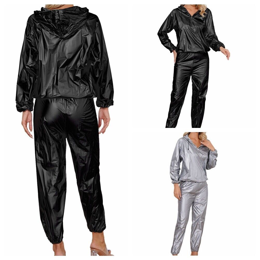Suit Women's Sauna Heavy Duty Exercise Gym Workout Hooded Jacket with Pants