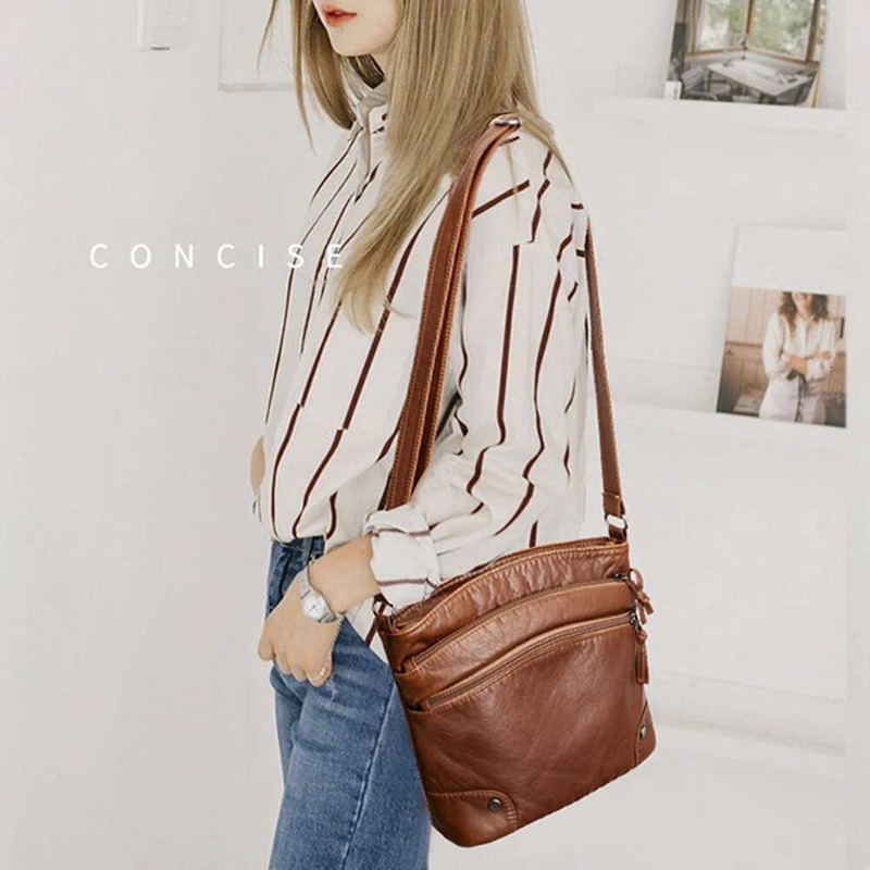 Casual Multi-Zipper Messenger Totes PU Women Big Capacity Solid Shoulder Handbag Youth Ladies Simple Versatile Bag