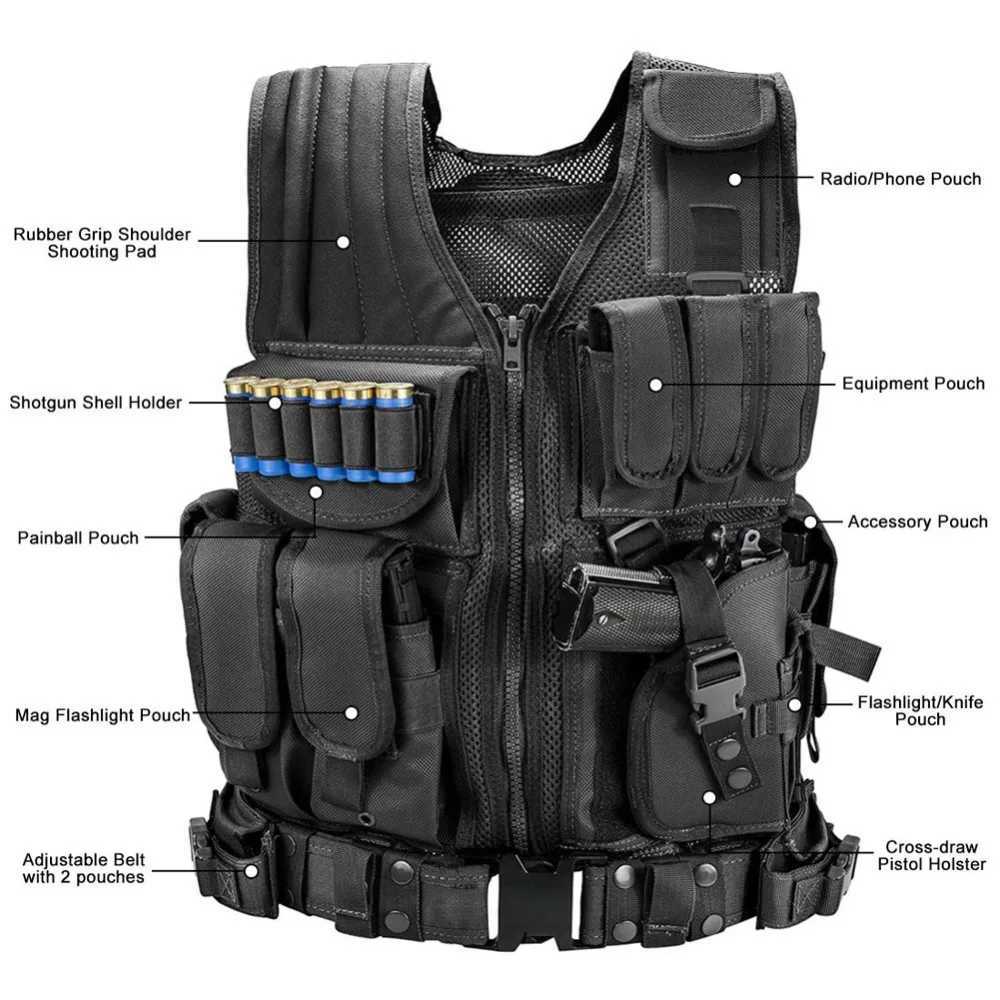 Tactical Vest Adjustable Molle Security Guard Vest Hunting Outdoor CS War Game Air Gun Training Jacket XJ251114