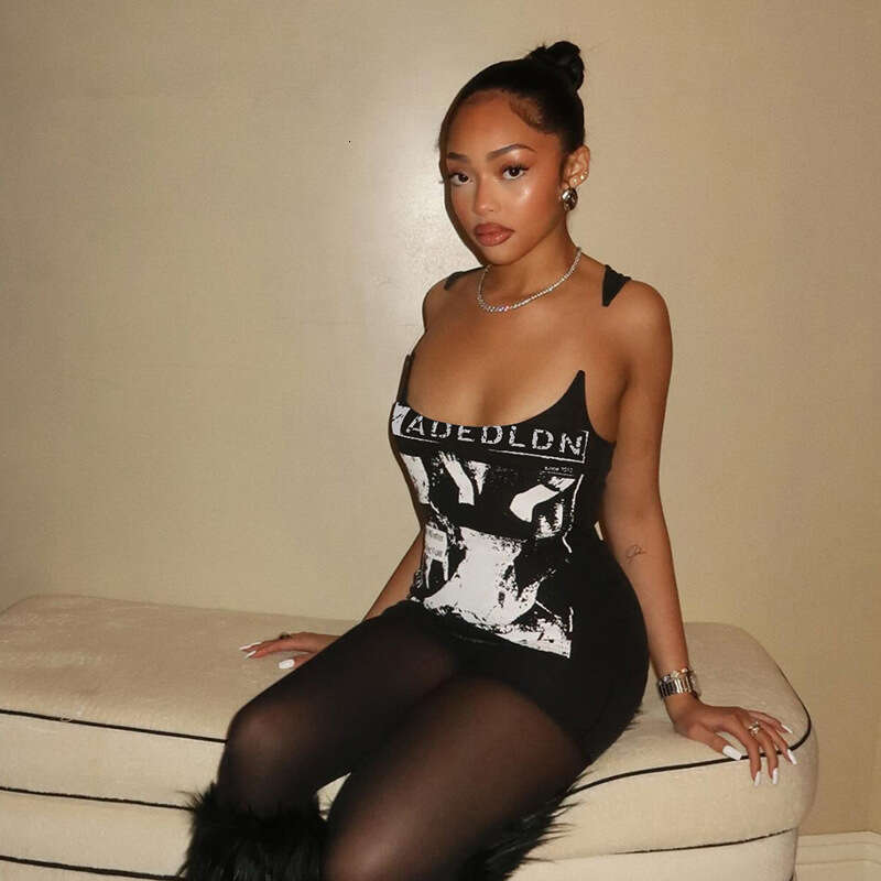 Women's Wear New Spring Women's Spicy Girl Sleeveless Camisole Style U-Shaped Abstract Printed Sexy Top