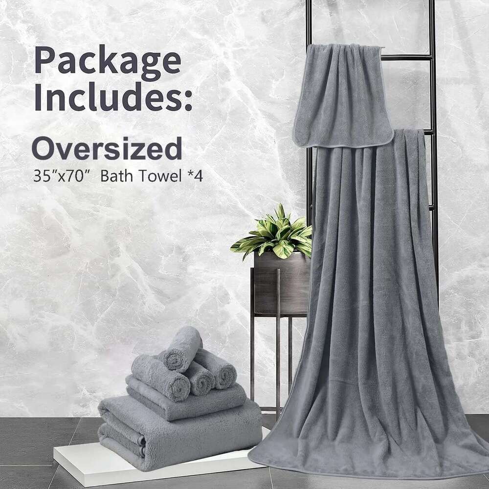 Oversized Set Of 4 Dark Gray Extra Large Bath Sheets For Adults 35X70in Ultra Soft Bathroom Towels Microfiber