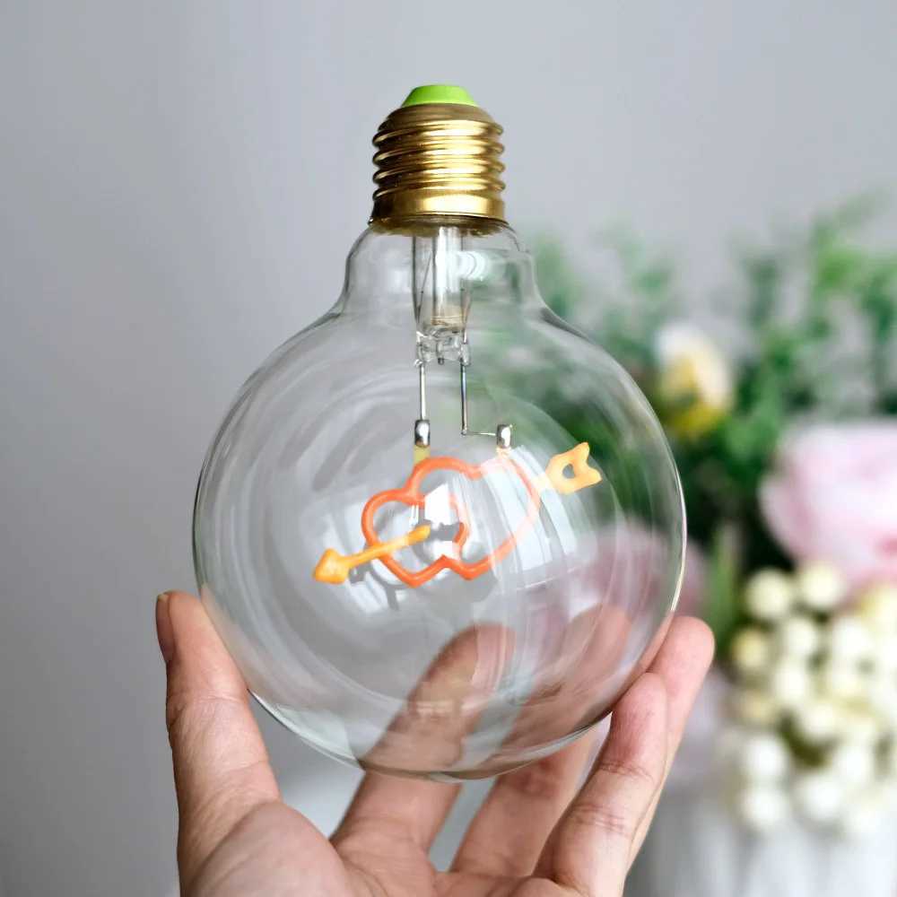 TIANFAN Vintage Edison Led Bulb Big Globe G95 Heart Cupids Arrow 3W Dimmable 110V 220V E26 E27 Specialty Decorative Light Bulb C251115