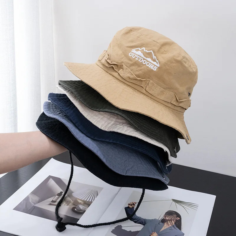 Summer Mens Bucket Hat Outdoor UV Protection Wide Brim Breathable Panama Hunting Hiking Hat Fishermans Hat Beach Sunscreen Hat 250409