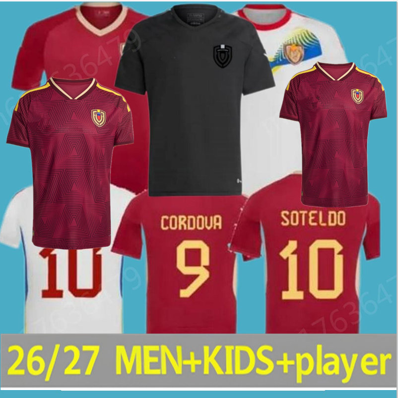 2026 Venezuela Soccer Jerseys SOTELDO SOSA RINCON CORDOVA CASSERES BELLO JA.MARTINEZ RONDON GONZALEZ OSORIO MACHIS football shirt MAN kids black world cup