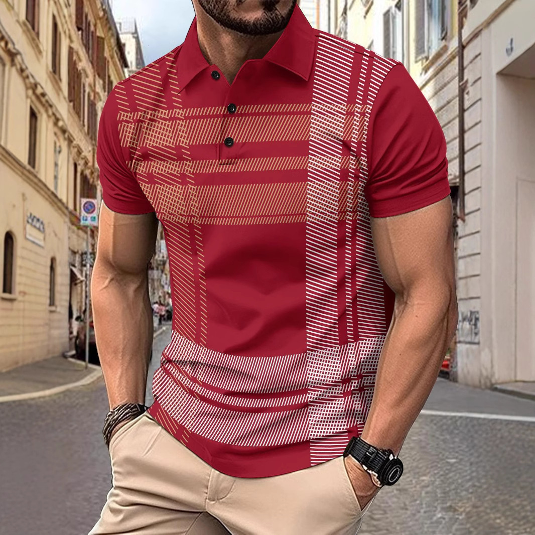 Fast selling Spring and Autumn Fashion Mens Polo Shirt Printed Striped Mens Sports Polo Shirt