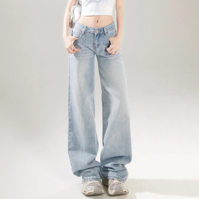 KSTUN Spring Womens Wide Leg Jeans Street Clothing Loose Straight Denim Pants Retro Low Waist Jeans 250415