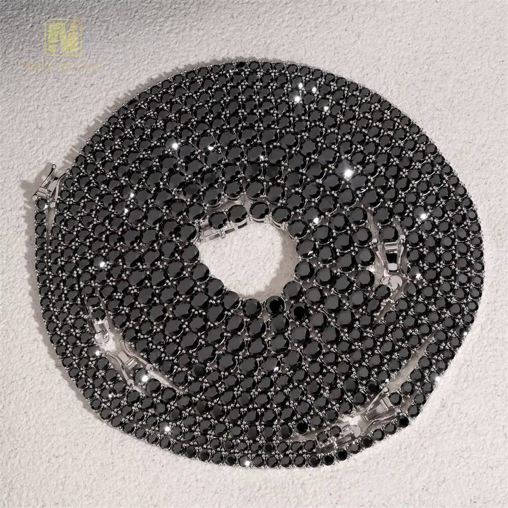 Pass Diamond Tester Black Gold Plated 925 Sterling Silver Moissanite Iced Out Necklace Black Color Moissanie Tennis Chain