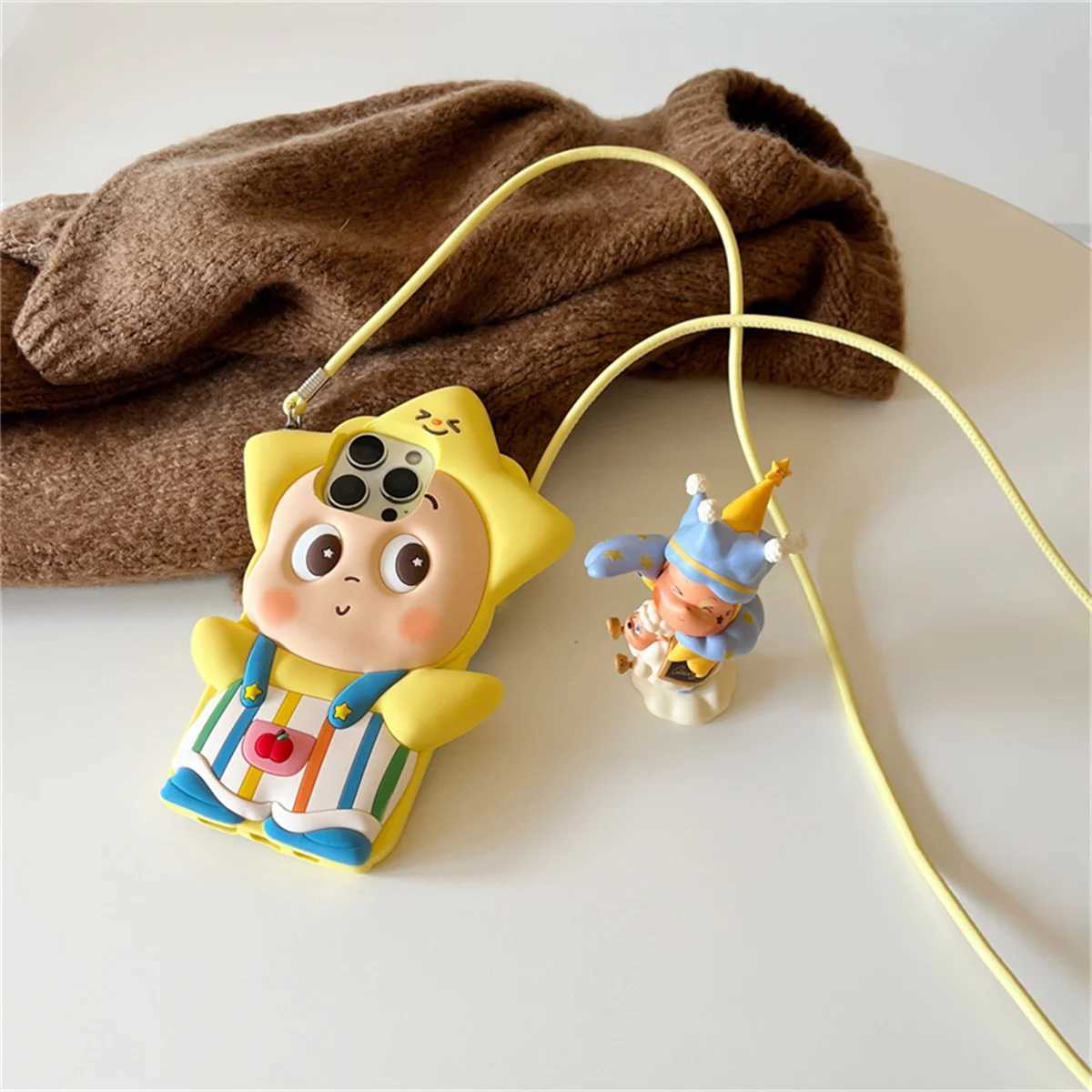 Kawaii Cartoon Star Baby Phone Case For iPhone 17 Pro 13 12 14 15 16 Pro Max Cover with Lanyard Soft Silicone Cute Cases J251202