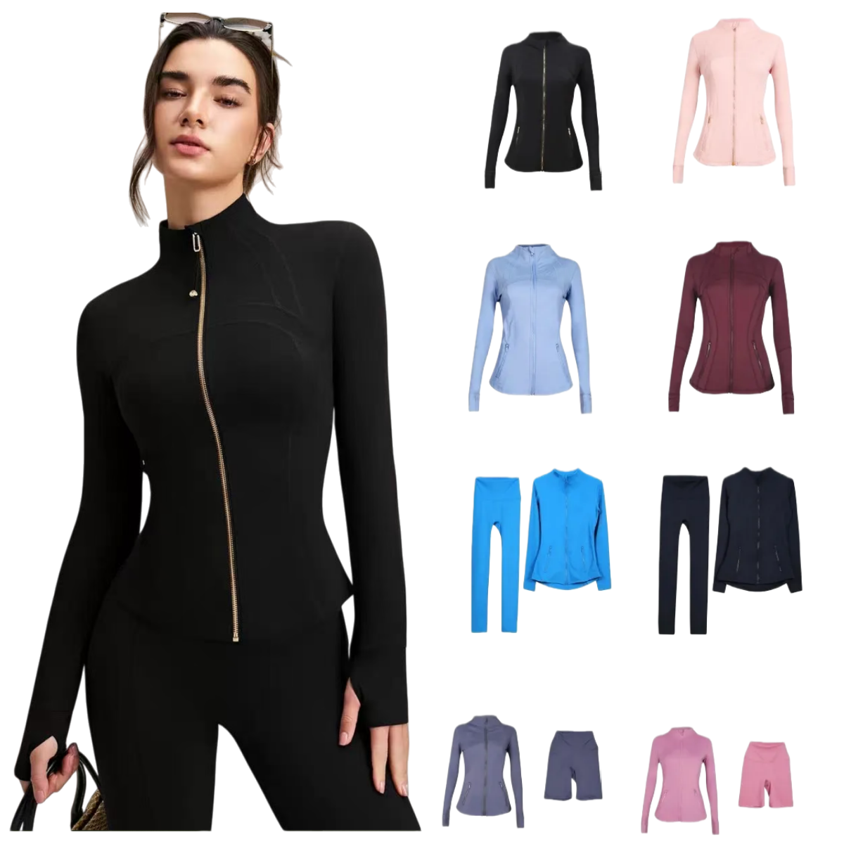 Iululemonjakets scuba large size Yoga Gold Zip Cropped Full Length women Jackets Leggings Workout Sets Gym Clothing Women Jacket Sweatshirt set jackets Iululemon