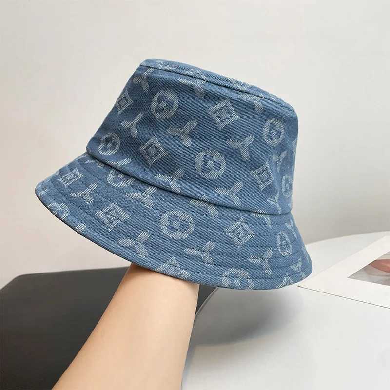 Fishermans Hat Fashionable Temperament Fragrant Feng Shui Bucket Hat Eye-Catching Face Small Washed Pattern Denim HatT251115