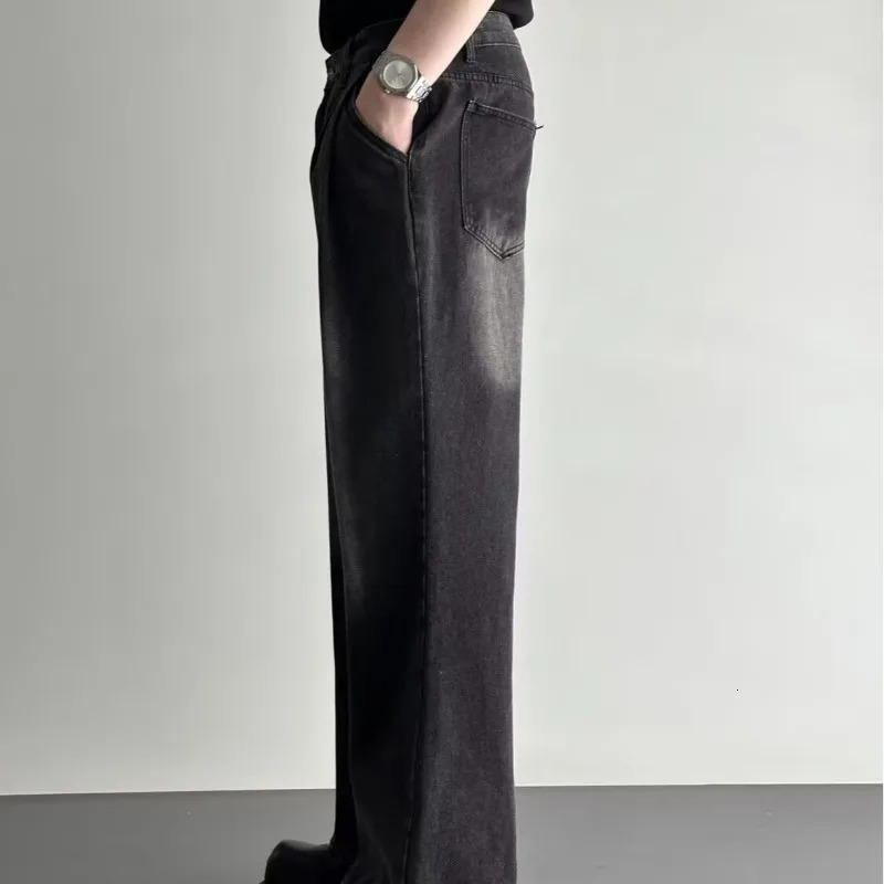 Womens high waisted straight leg jeans womens loose denim wide leg pants womens khaki retro blue light gray white Trouser 250415