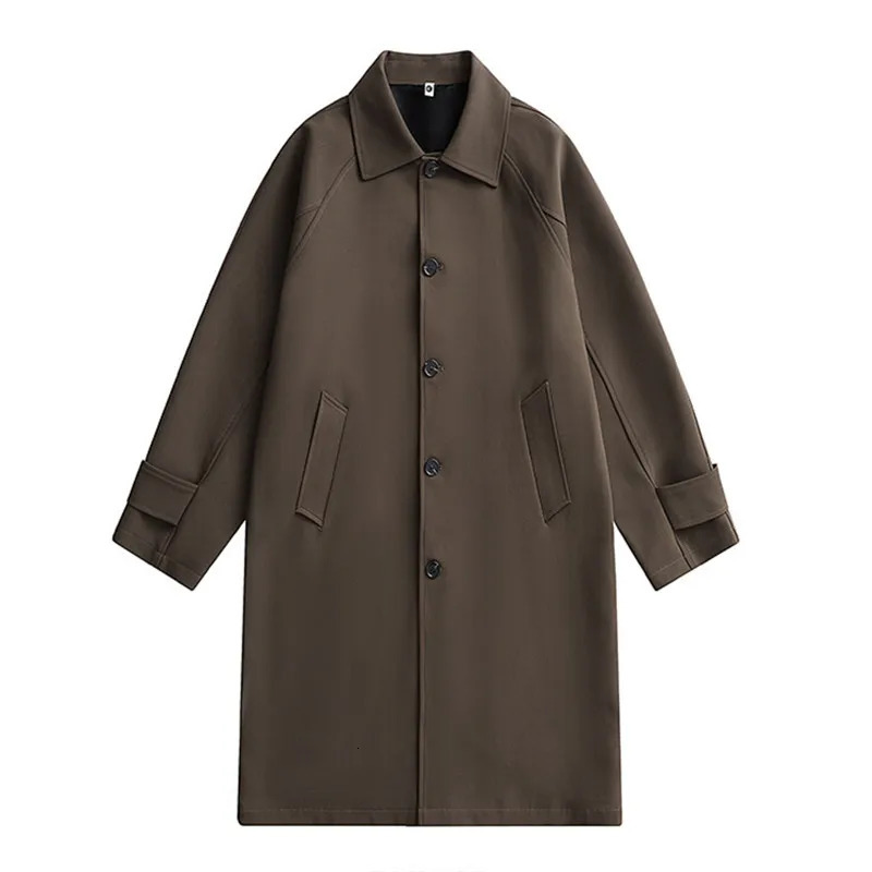 Trench mens long windproof jacket fashionable business casual loose solid Trench mens lapel jacket 250415