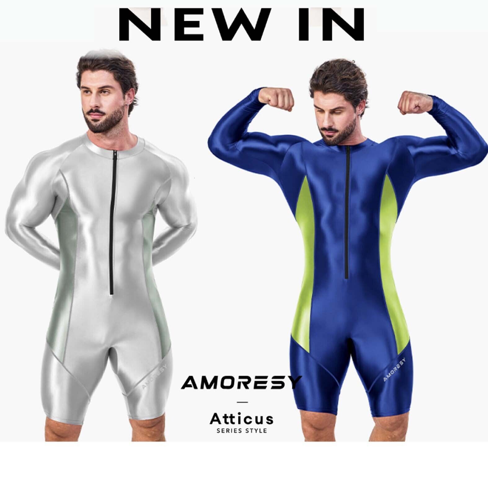 Men's Tracksuits AMORESY Jumpsuits Shiny Glossy Bodysuit Tights Overalls Suits