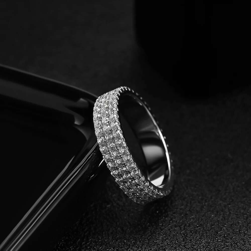 KNOBSPIN Full Moissanite Ring Sterg Sliver Plated Eternity Band Hip Hop Rings For Woman Man Party Sparkg Jewely