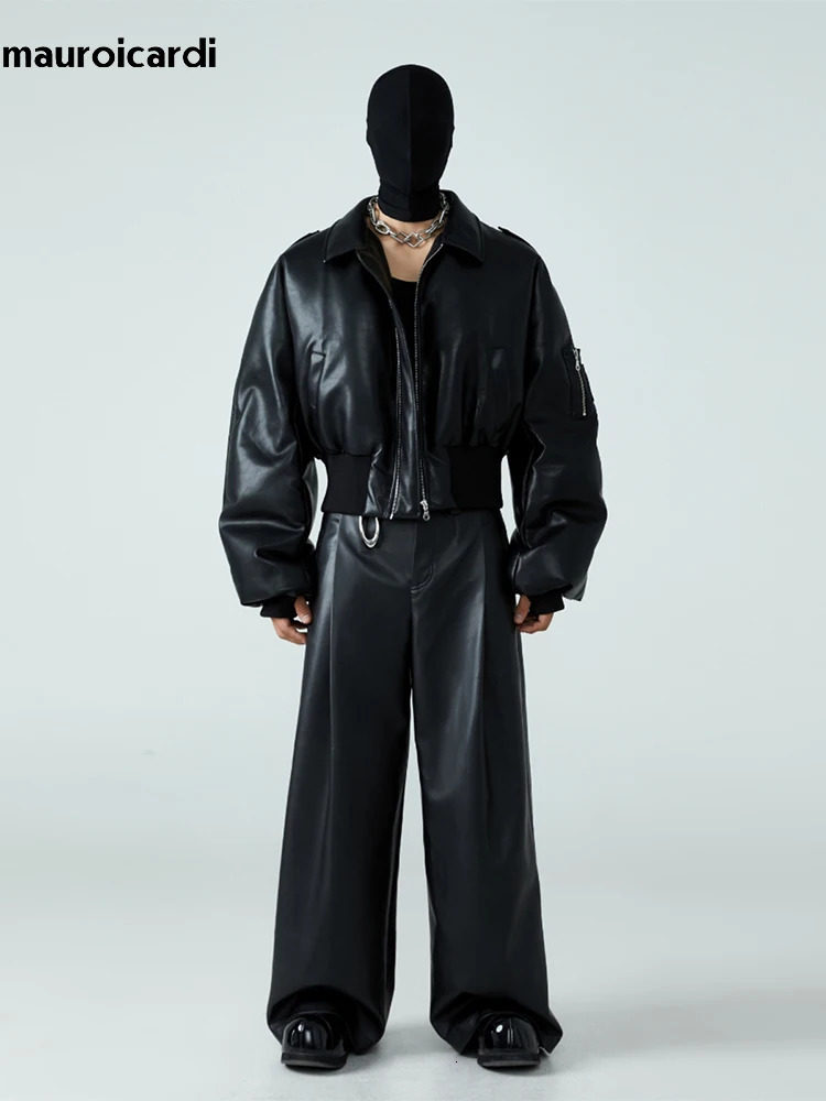 Mauroicardi Autumn Winter Short Thick Warm Black Pu Leather Jacket Men with Long Sleeve Zipper Casual er Clothes 250409