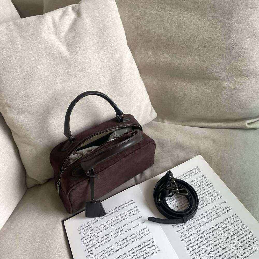 Mm Women's Bags Niche Suede Bowling Box Bag New Boston Tote Single Shoulder Crossbody Bag, High-Quality