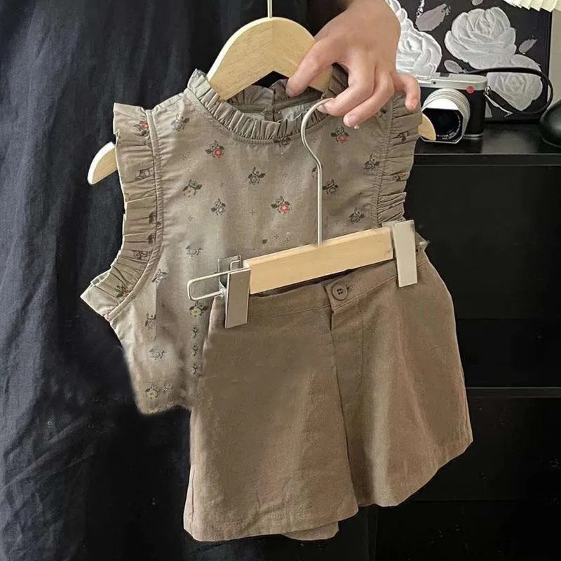 Summer Baby Girls Clothes 1-7 Years Thin Cotton Strap Top Lace Skirt Shorts 2 Pieces Suit Children Girl Clothing Set 250415