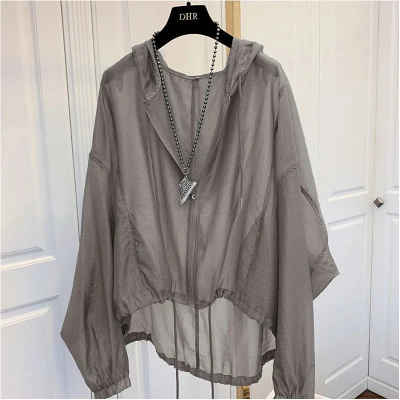 Ladies Jacket Summer Zipper Breathable Hooded Female Sunscreen Clothes Loose Comfortable Womens Sun Protection Shirt 250414