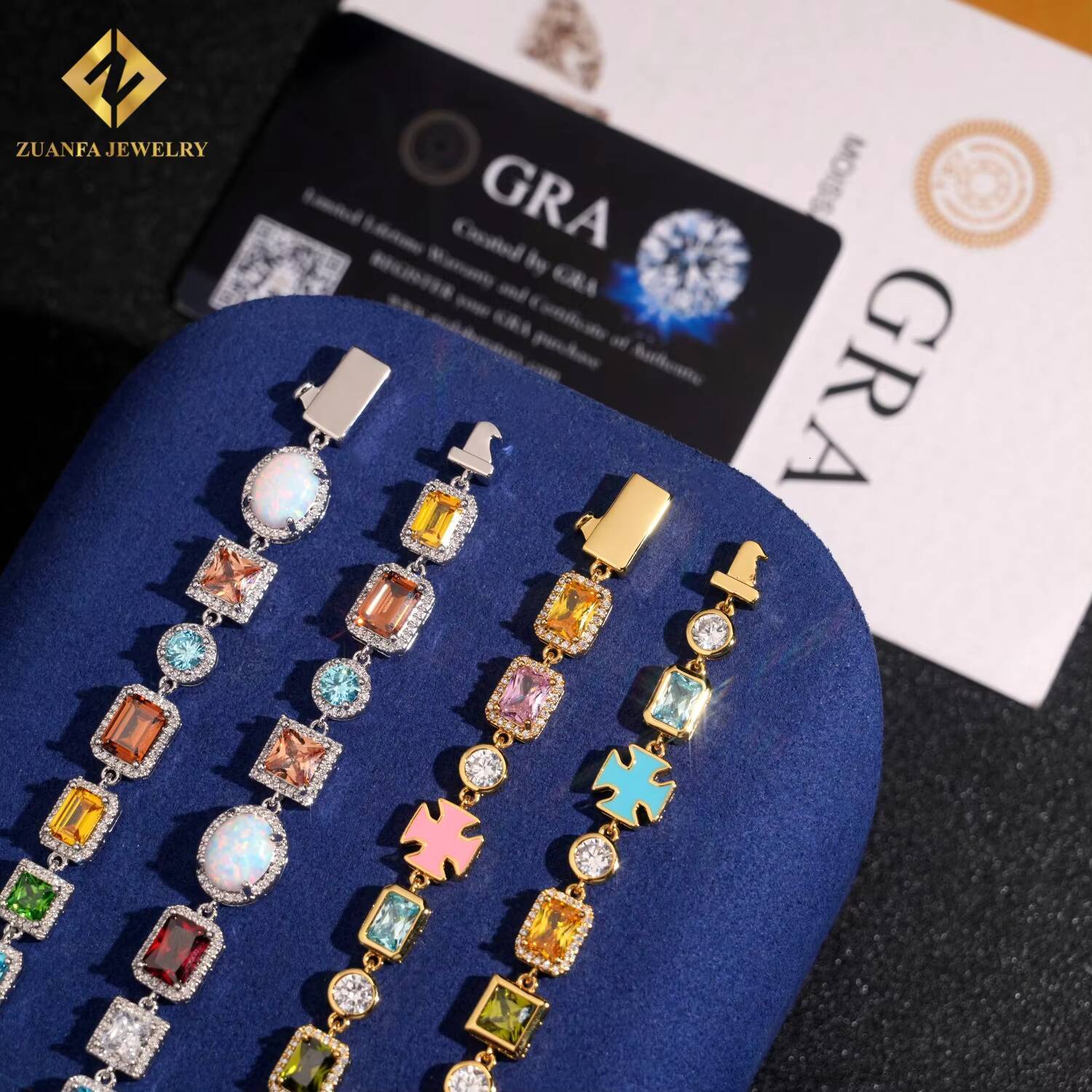 Wholesale Price Iced Out Urban Multi Color Cubic Zirconia Gemstone Tennis Bracelet Mixed Colored Enamel Motif Cz Bracelet