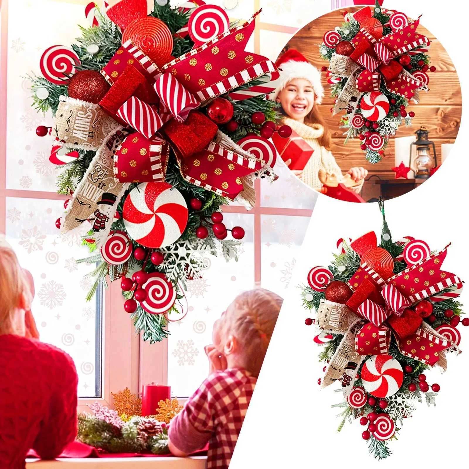 2025 Christmas Door Wreath Red And Candy Cane Teardrop Ornaments With Balls For Home Outdoor Decoration 3D Christmas FlowerM251115