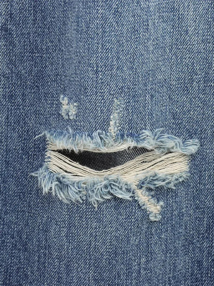 Cracked hole womens jeans Trouser straight pocket low waist denim pants Washing Distressed Dragging jeans Street Wear casual pants 250415