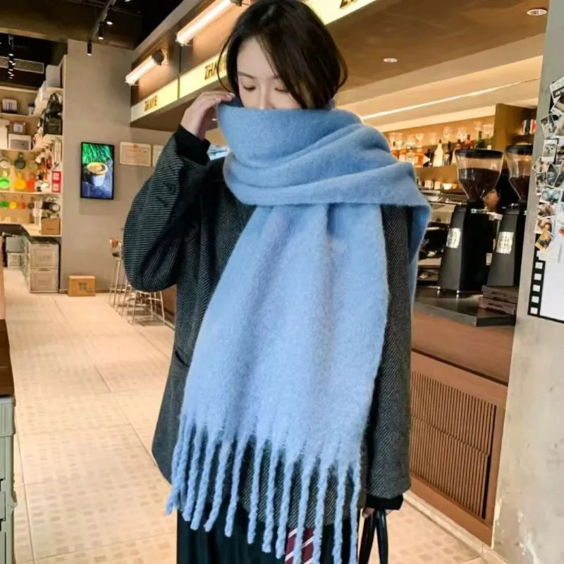 Mohair Scarf Solid Color Warm Winter Wrap Dopamine Colorblock with Detail Versatile All-Match for Women 251110