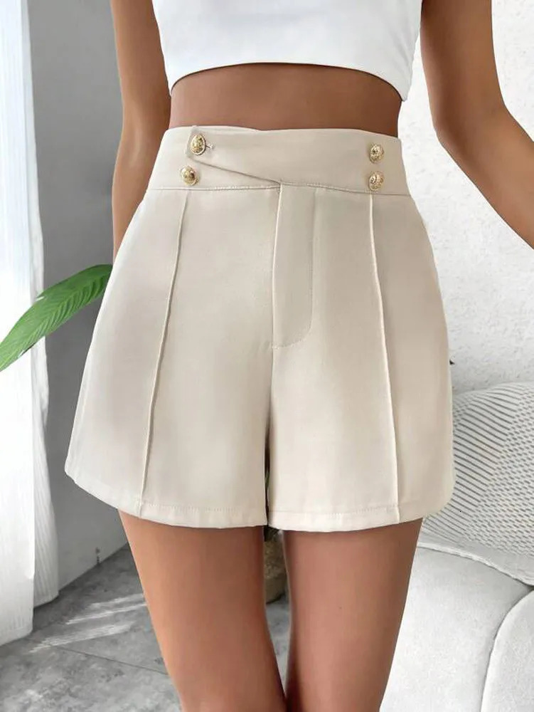 MEXZT Y2K Streetwear Women Fashion A-line Shorts Vintage High Waist Zipper Gold Button Elegant Suit Female Short Pants Mujer 250415
