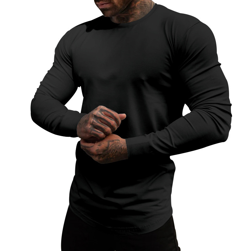 Men's new spring and autumn round neck long sleeved men's T-shirt casual solid color base shirt