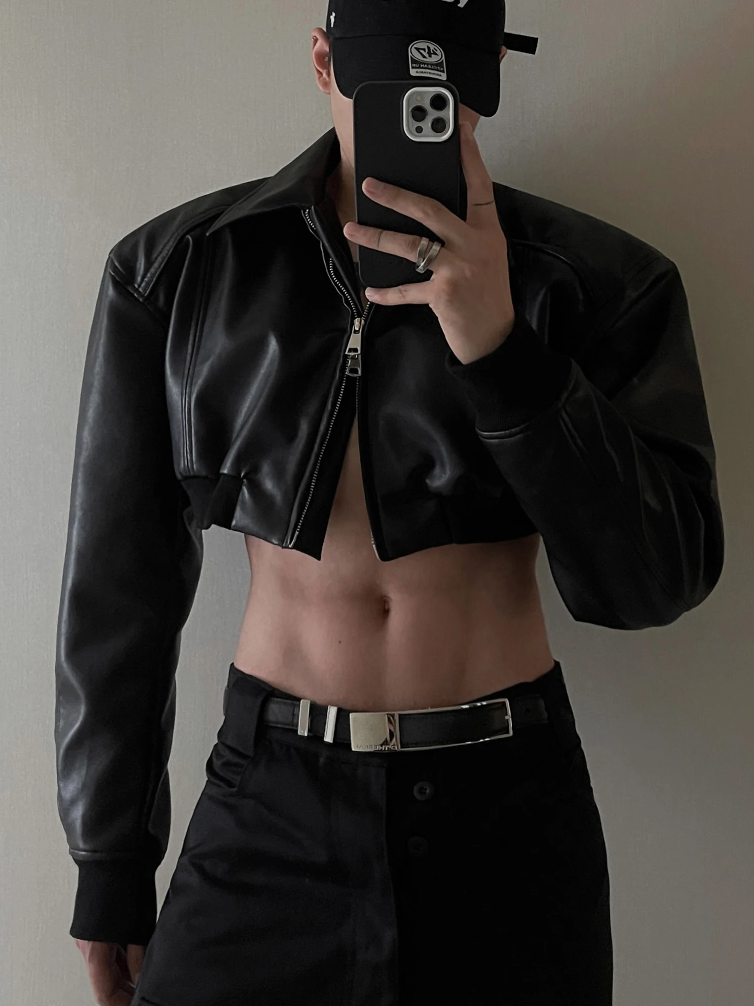 Mauroicardi Spring Autumn Cropped Pu Leather Jacket Men Long Sleeve Zipper er Clothes Runway European Fashion 250409