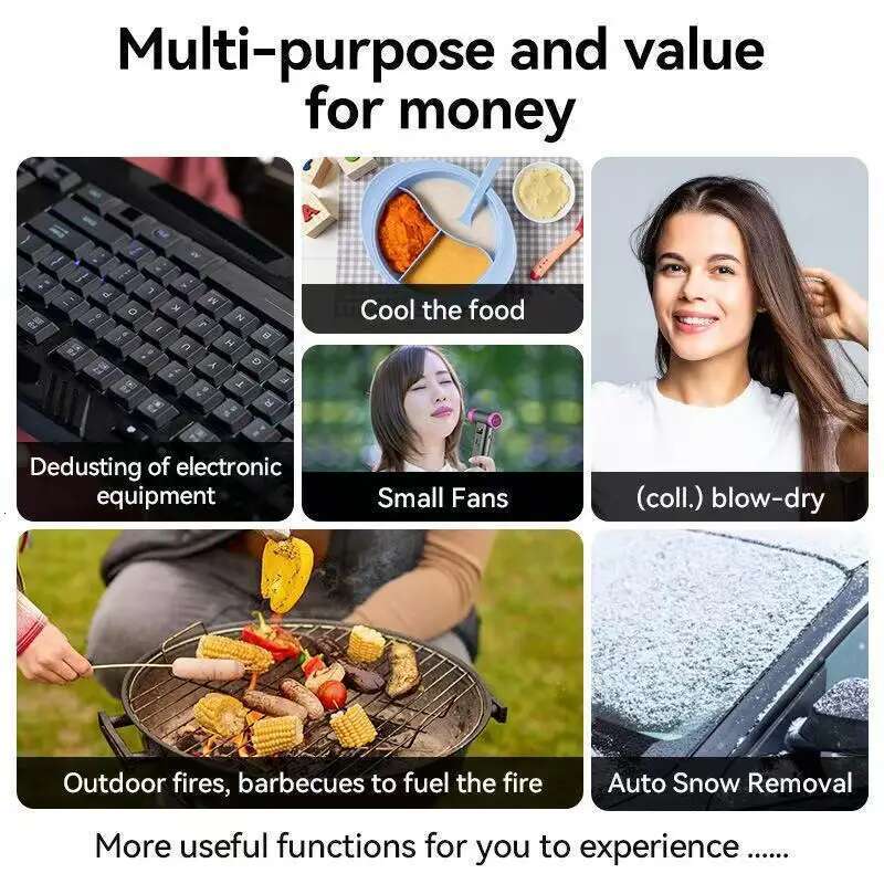 Portable Wireless Hair Multifunctional Air Duster Travel USB Rechargeable 110000RPM High Speed Blow Dryer Only Cold Wind