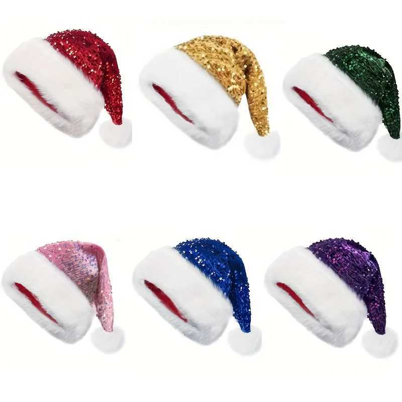 New Christmas decorative atmosphere hat double sequined hat Haipai wool hat into thickened long hair hat santa claus santa hat Y251115