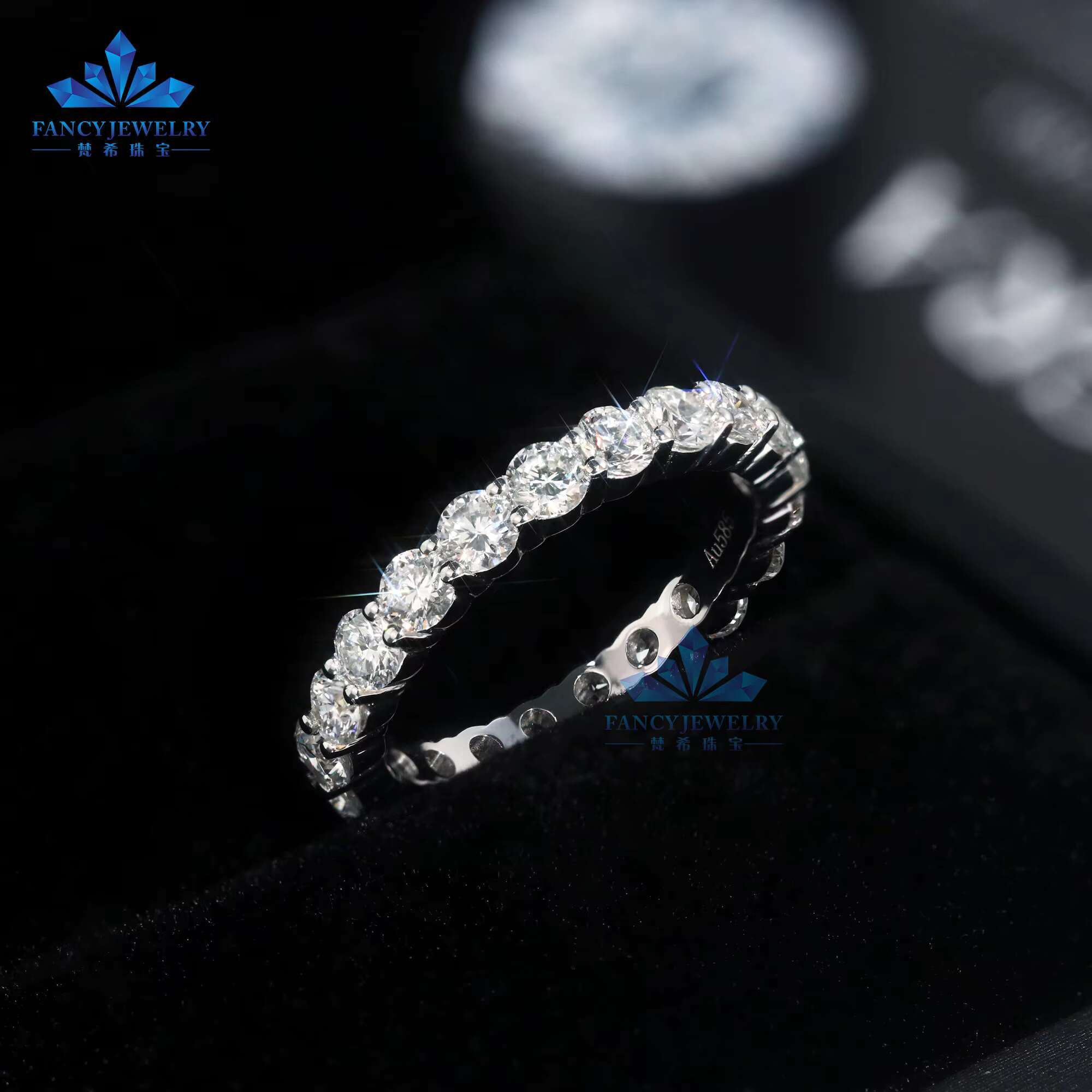 3mm Round Cut Lab-Grown Diamond Wedding Band 14K 18K Gold D VS1 Diamond Full Eternity Rings Classic Style in White Gold