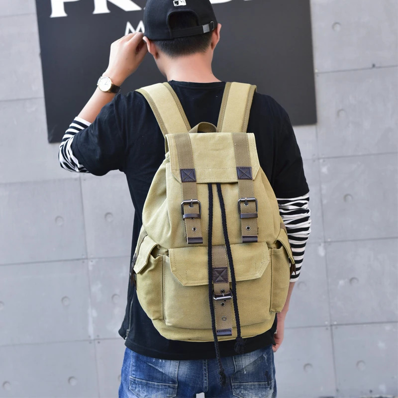 Canvas Retro Backpack Mens Junior School Backpack Travel Rucksack Large Capacity Drawstring Bag Mochila Mens 250410