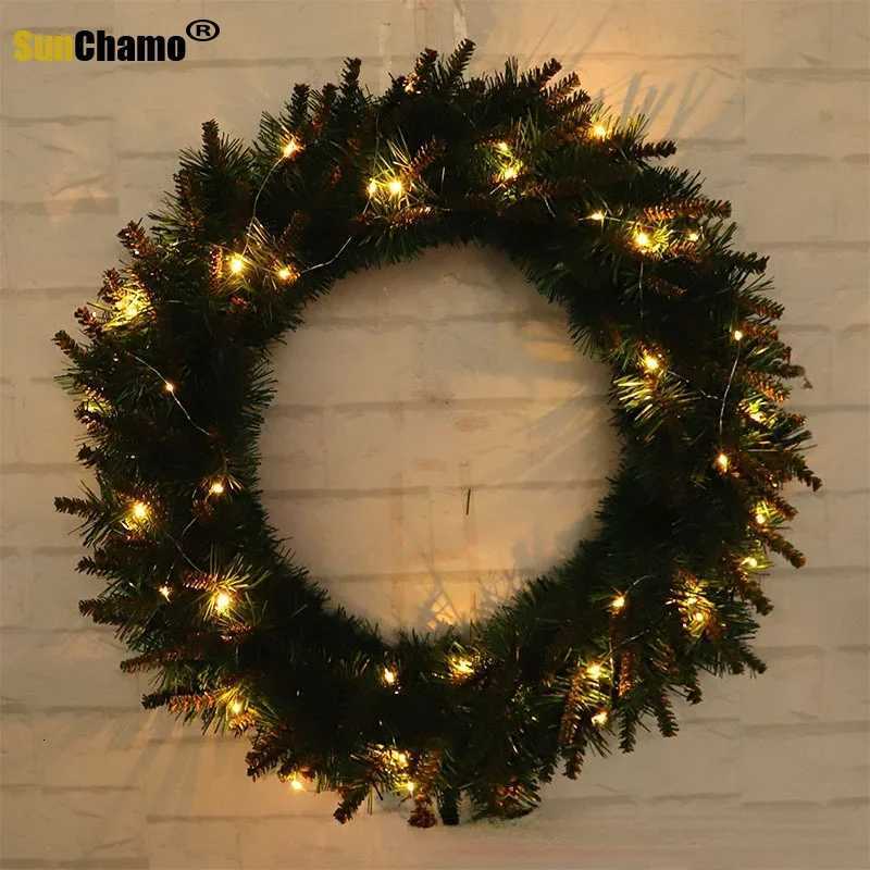 40 CM with Warm Light Christmas Green Pvc Yellow Head WreathsGarlands Door Hanging Shop Hotel FurnishingsM251115