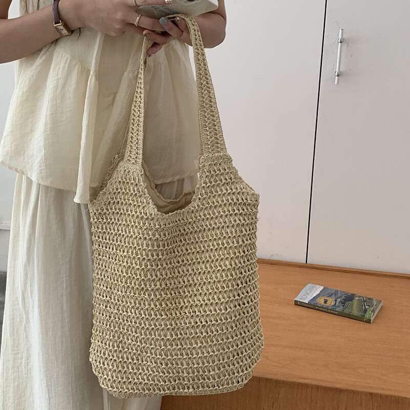 Handmade Beach Bag 2025 Summer Vacation Style Straw Shoulder New Tote Large Capacity Casual Handheld Woven Bag Kq2