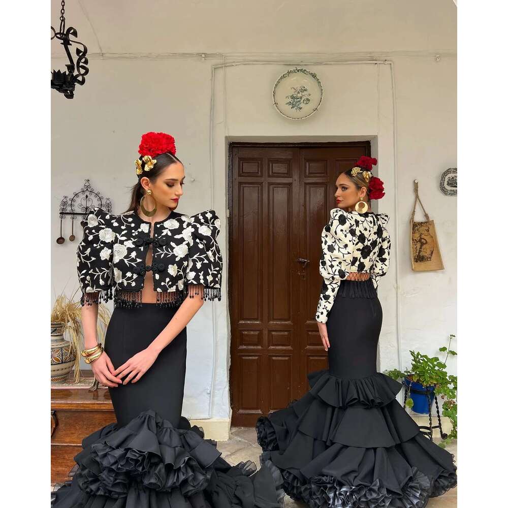 Spanish Black Mermaid Formal For Women High Waist Ruffled Long Evening Party Skirts 2 Options Tiered Maxi Skirt Custom