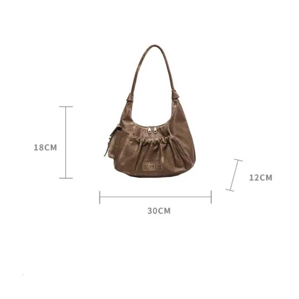 Retro Large Capacity Shoulder Bag Pleated Design Solid Color Hobo Bag Underarm Bag Women C251115