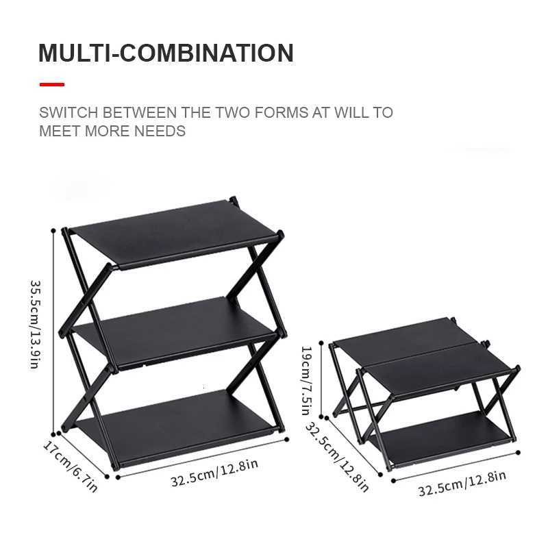 WESTTUNE Camping Three-tier Rack Outdoor Folding Storage Shelf Portable Desktop Organizer Shelves Picnic BBQ Storage Rack Table M251115