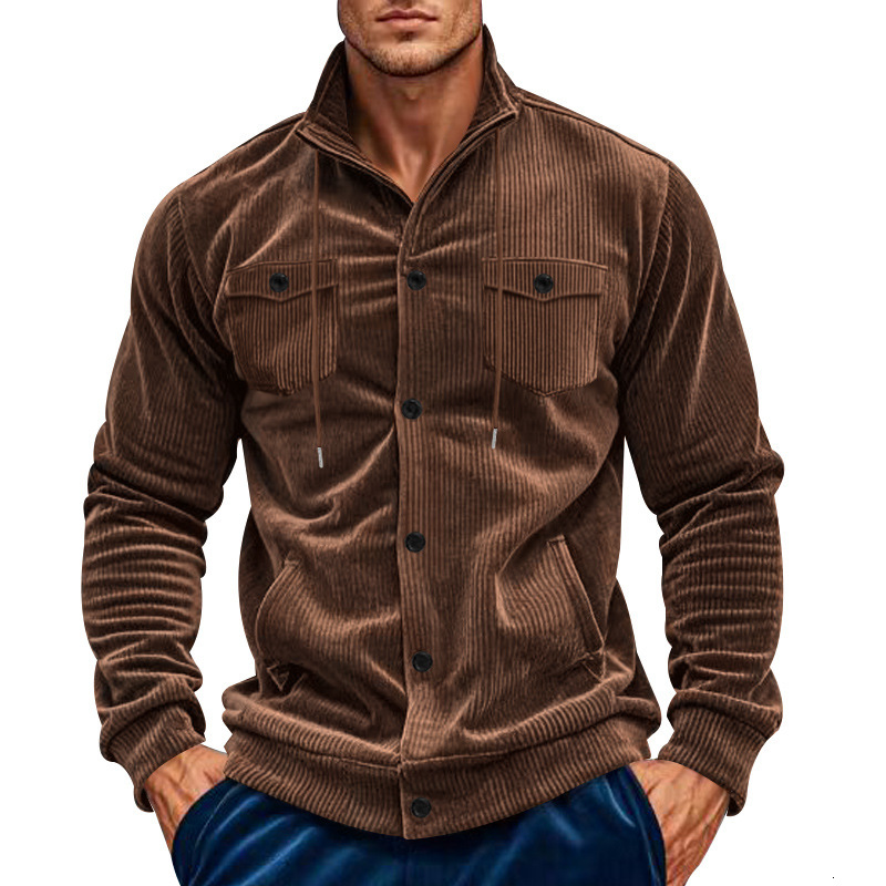 High end with spring and autumn stand collar, European cotton fleece, Amikaki multi pocket casual jacket for men